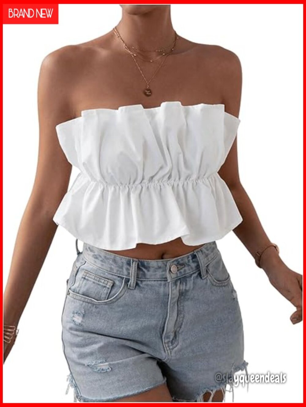 Strapless Bubble Tube Top Ruffle Open Back Bandeau Peplum Crop Top Sleeveless